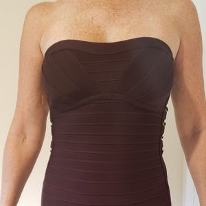 Herve Leger Brown dress with gold buckles